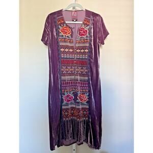 Johnny Was JWLA Rebekah Velvet Button Djellaba Midi Dress Silk Blend Size S Boho